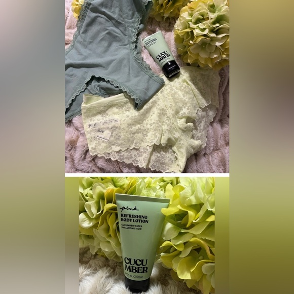 💚3 pcs • panties & cucumber lotion •  Lace • cheeky   Green •  lime • hip hugger - Picture 1 of 16